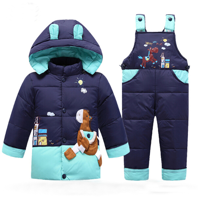 Зимний Ребенка Вниз Пальто Дети Куртка Дети Теплые Куртки Roupas Infantil Детский Зимний Комбинезон Девочки Мальчики Верхняя Одежда Пальто + Брюки Комплект Одежды 2-5Y