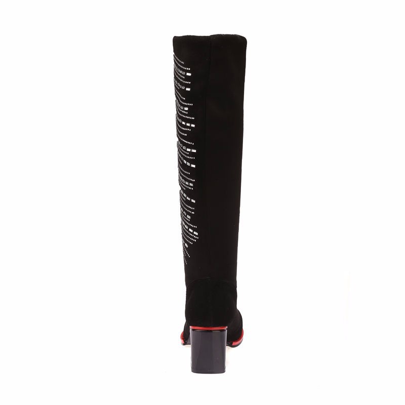 Winter Women Knee High Boots Sexy Ladies Genuine Leather Thick Heels