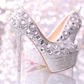 Wedding shoes women high heels crystal Fashion Bridal Dress shoes woman platforms silver rhinestone Party Prom