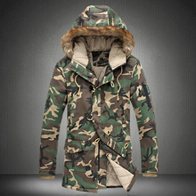 Fashion camouflage parka men military medium-long Men’s Clothing thickening cotton-padded winter jacket men with fur a hood/MDY3