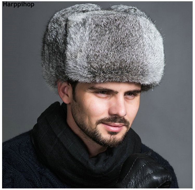 High Quality Mens 100 Real Rabbit Fur Winter Hats Lei Feng Hat With Ear Flaps Warm Snow Caps Russian Hat Bomber Cap Russian Hat Hat With Ear Flapsbomber Cap Aliexpress