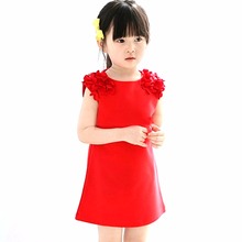 Hot Summer Baby Kids 1 Year Girls Flower Sleeveless Princess Mini Dress Party Dresses Clothes Red Pink Solid Vestido