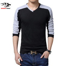 Free shipping M-5XL male t shirts spring fashion v neck full sleeve casual patchwork Fitness t shirts 2016 cotton men’s clothes
