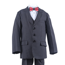 2016 Fashion New 3pcs Boys Blazer Coat Vest Pants Striped Black School Boys Suits Free Shipping