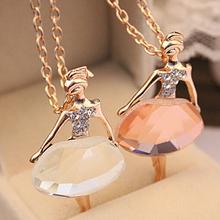 18K Gold Plated Sweater Chain Shiny Crystal Ballet Girl Pendant Necklace Statement Long Necklaces Jewelry For Women 2014 PT31