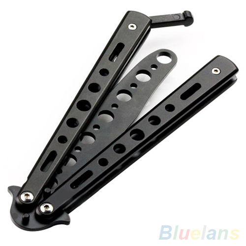 Hot Black Metal Practice Butterfly Trainer Training Knife Dull Tool 1QBE 37DB