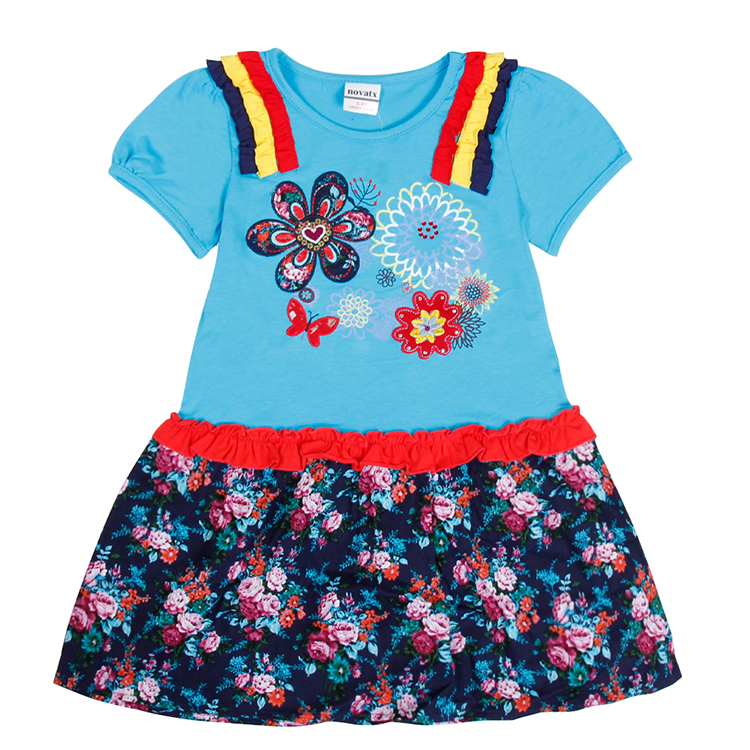 2015 Nova brand kids wear high quality beautiful floral embroider Summery bow Dresses for 2-6y baby girls dress