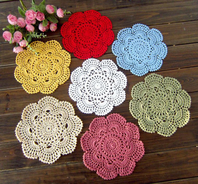 Knitted crochet placemats handmade for table set doilies cup pads home ...
