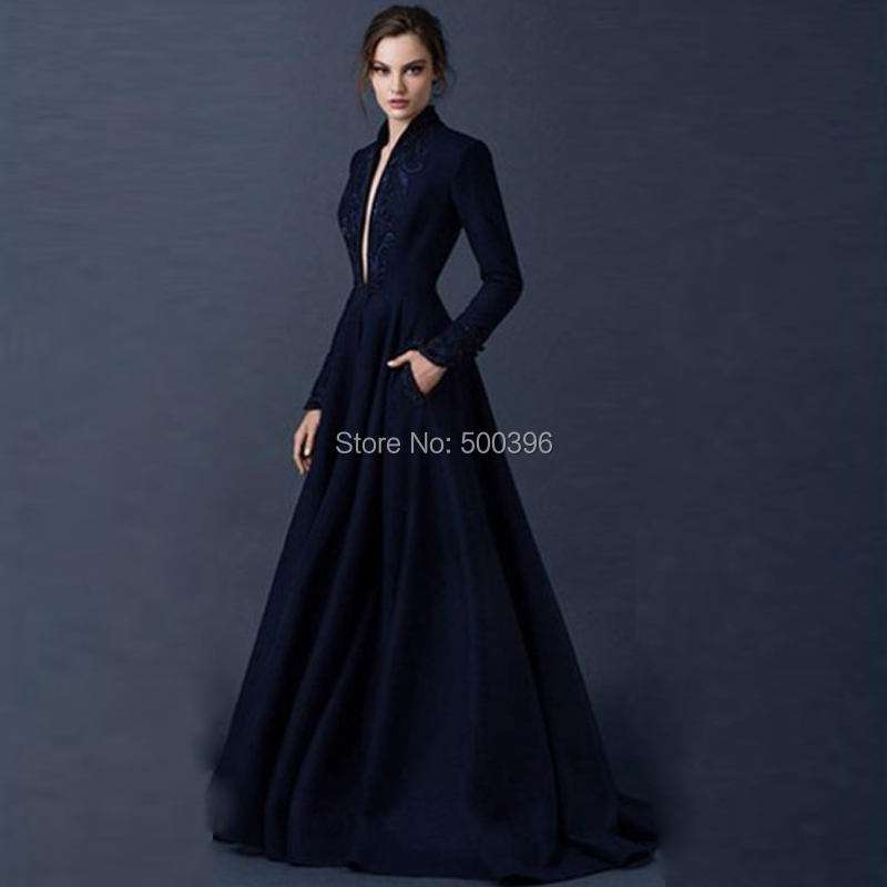 Long blue deep v-neck satin evening dress Long blue deep v-neck satin evening dress