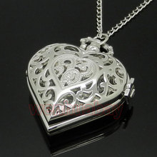 Fashion Charm Heart Shape Necklace Pendant Chain Quartz Pocket Watch