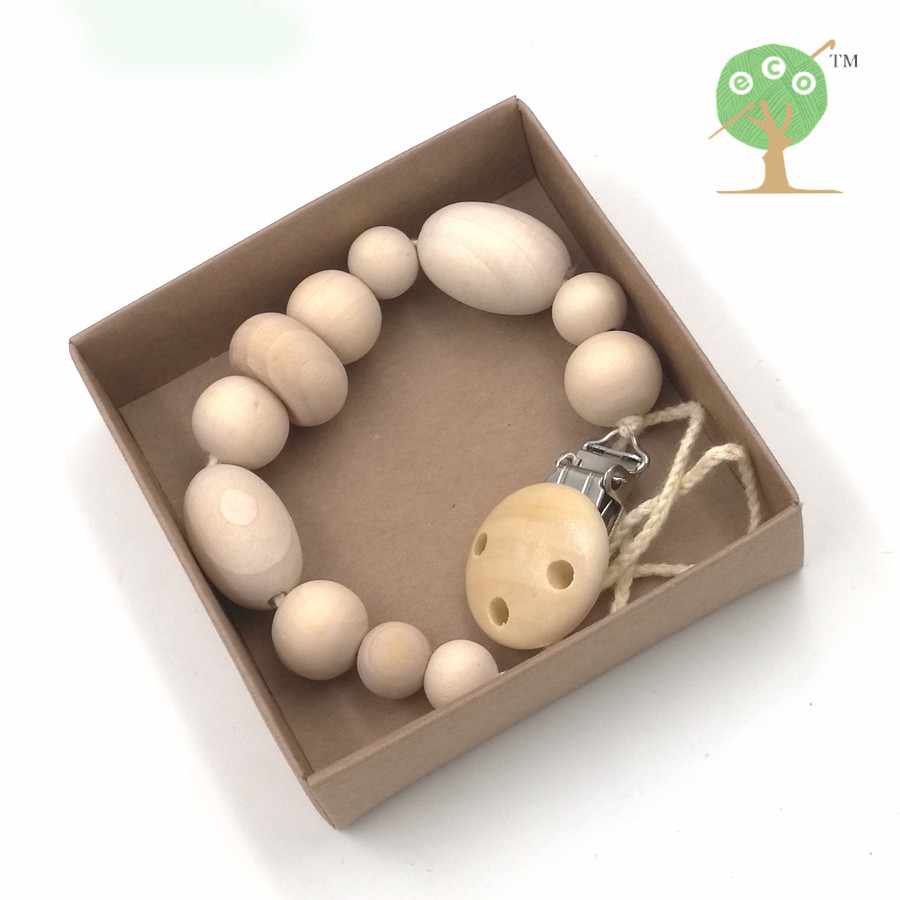 3 designs Natural round wooden beads pacifier clip,wood beads dummy chain baby teether, eco geometric bead shower gift NT141