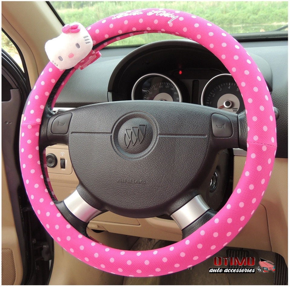 Free Shippping Car Cute Steering Wheel Cover Hello Kitty Interior Decoration Set for Female Kitty Cat Car Wheel Cover Case 38CM