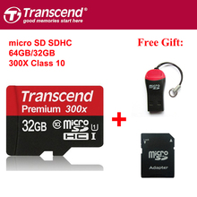 100% Original Transcend MicroSD  Micro SD SDHC c10 45m/s 300x TF 32gb 64gb 16gb Memory Card Support Official Verification