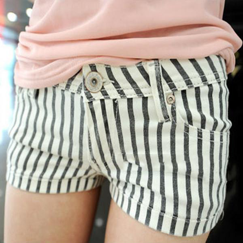 New summer women Plus Size candy color Polka Dot wild elastic thin vertical stripes shorts K0005
