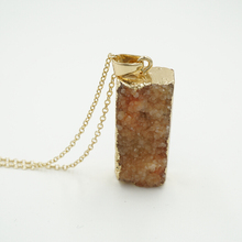 2015 New 18k Gold Unique Geometric Square Natural Stone Pendant Necklace for Women Amethyst Quartz Jewlery