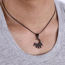 Charms Couples Pendant Necklaces For Women And Men Black Cord of Leather Stainless Steel Puzzle Love