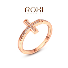 1PCS Free  Shipping! Rose Gold Plated Fashion Opening Cross Ring with Zircon Crystal Female Jewelry
