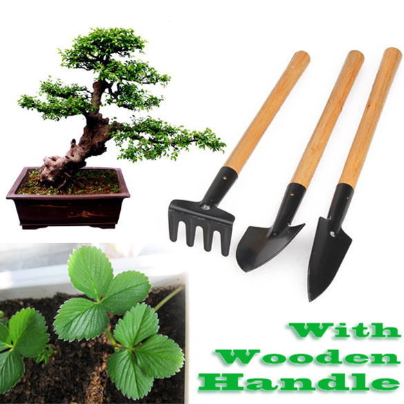 3pcs Mini Garden Plant Tool Set With Wooden Handle Gardening Tool 3pcs Mini Garden Plant Tool Set With Wooden Handle Gardening Tool