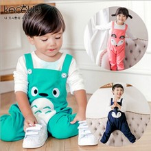 Retail 2016 Spring style Lovely Small Fox Overalls Loose Bib Strap Haren Unisex Baby Leisure pants Free Shipping