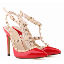 Ladies Sexy Pointed Toe High Heels Women Pumps Valentine Shoes Rivets Stilettos Sandals Party Wedding Shoes D0078
