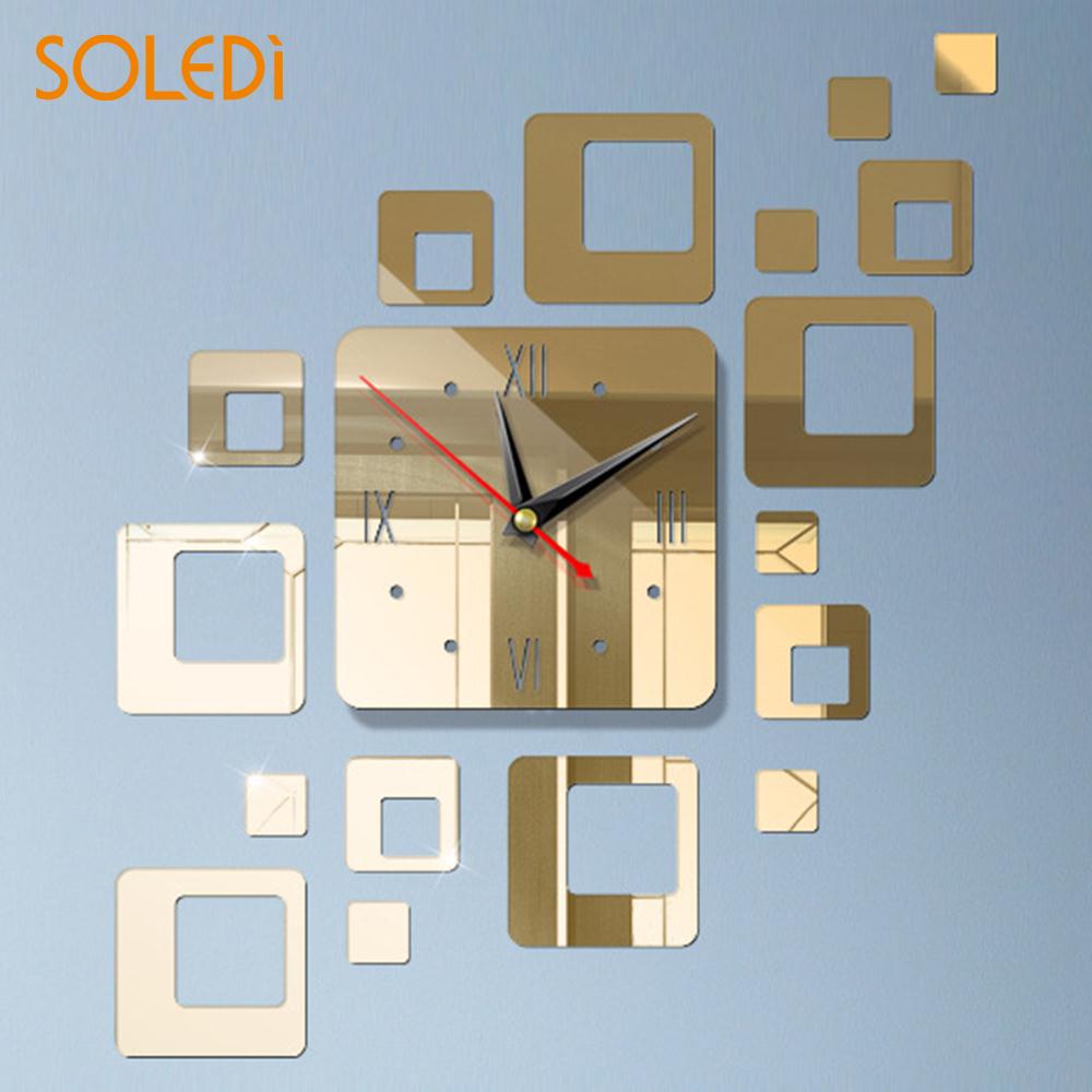 3D Mirror Square Mirror Clock Bedroom TV Background Creative Mirror Clock 5 Colo