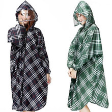Hot Selling Women Rain Coat Plaid Outdoor Travel Waterproof Riding Clothes Raincoat Poncho Hooded Knee Length Rainwear