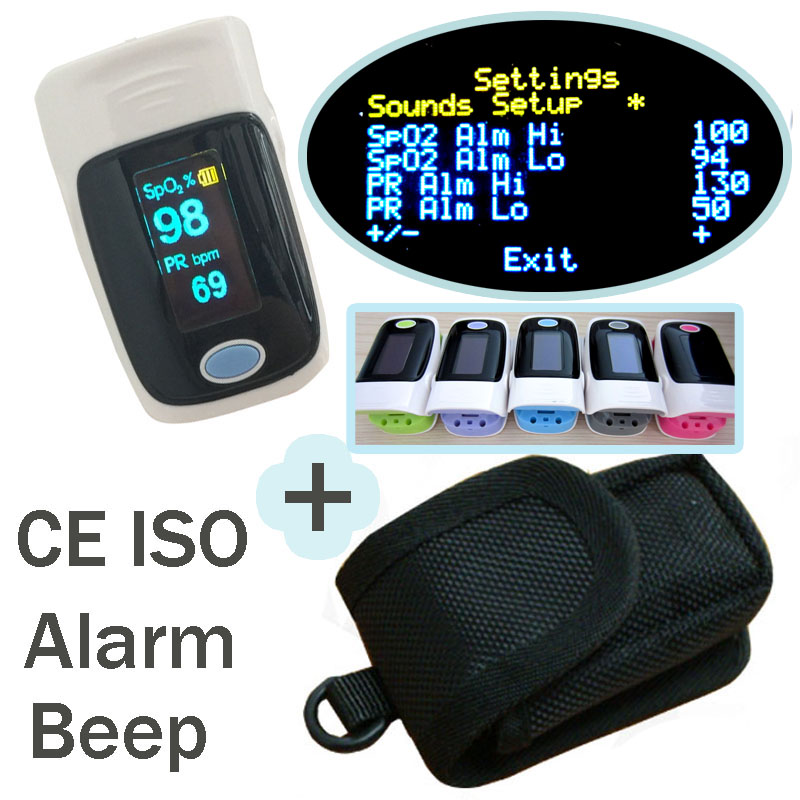 with Pouch with Setting Alarm+Beep Fingertip Pulse Oximeter SPO2 Pulse