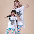 summer 2016 mother daughter matching clothes family look mommy and me cartoon cat print long t