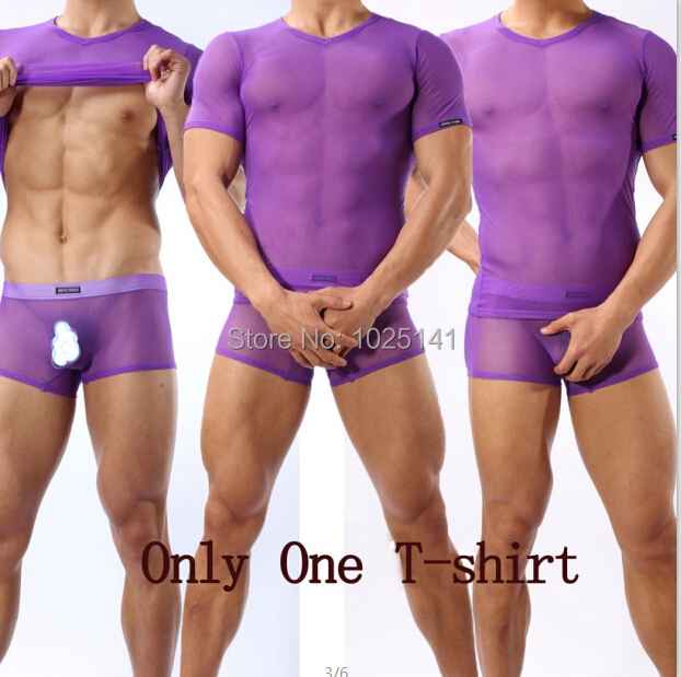 Fashion Mens Sexy Sheer T Shirt Men Gauze Short Sleeve