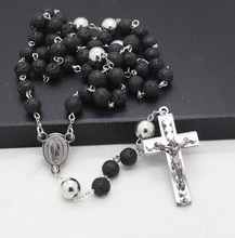 fashion vesuvianite semi-pricious stone stainless steel cross rosary necklaces men necklaces jewelry top quality free shipping