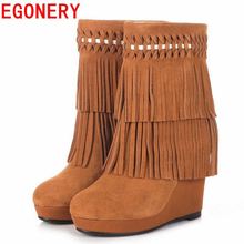 2015 new arrival autumn spring fashion women shoes comfort round toe bota masculina high heels tassel women ankle boots