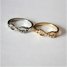 TJ029 Gold Silver Plated High Quality Rhinestone Infinity Ring Endless Love Symbol Fashion Lady Rings