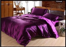 Luxury purple Natural mulberry silk comforter bedding set king size queen full twin duvet cover bed sheet mulfruit violet satin