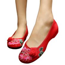 Fashion Casual Chinese Style Hibiscus Flowers Embroidery Soft Flat Shoes Women’s Old Peking National Cloth Shoes SWXX295