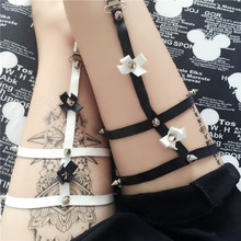 Flower Lingerie Garters and Stockings for Women Goth Rock Punk Leg Ring Garters Belt Faux Leather Free Shipping