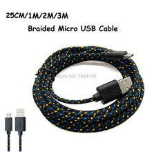 1M/2M/3M Long Strong Fabric Braided V8 Micro USB Sync Data Charger Cord Charging Cable For Samsung LG HTC Motorola Phone Tablet