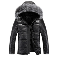 2015 winter men’s leather jacket down coat pour homme short design black M-5XL hooded thickening fox fur genuine leather coat