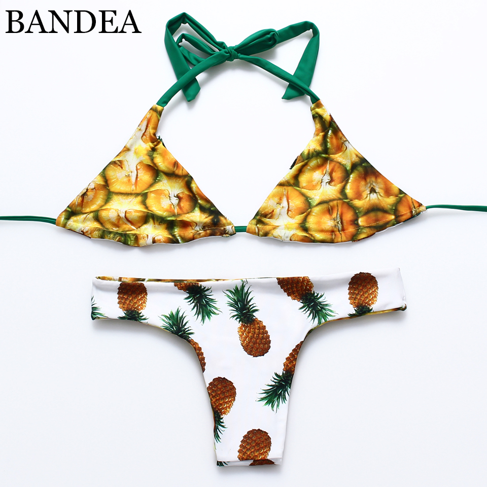 Pineapple Print BIkini Reversible Suimsuit Cut Out Swimwear Hollow Out Top Bottom Bathing Suit Sexy Women Swimsuit