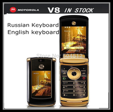 Original Motorola RAZR2 V8 mobile phone v8 cell phone 2GB Storage Russia keyboard Support 4 Colors