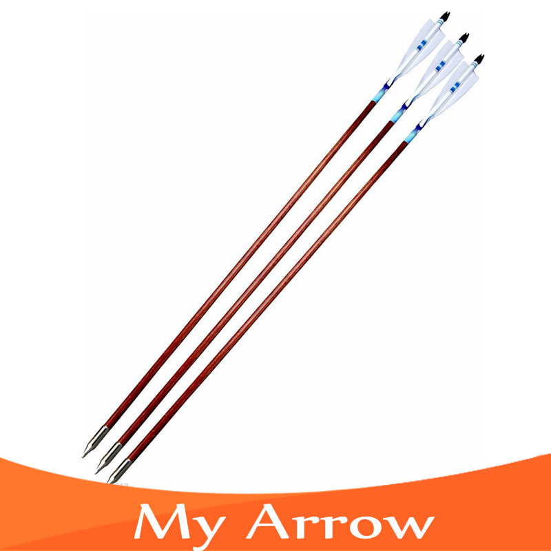 80cm Professional Practice Long Bow Wooden Arrows Wood Arrow Archery 3pcs Turkey Feather Handmade Wooden Arrow
