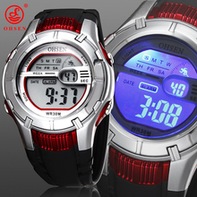 Nueva OHSEN Digital Mens Boys reloj del deporte los niños alarma fecha día cronógrafo 7 colores LED Back Light caucho impermeable reloj