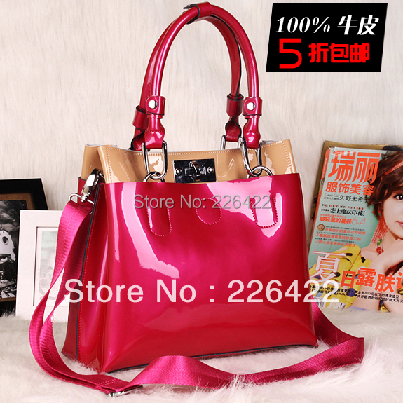 Fashion genuine leather japanned leather bag candy color women's handbag bridal bag 2013 female messenger bag big bag