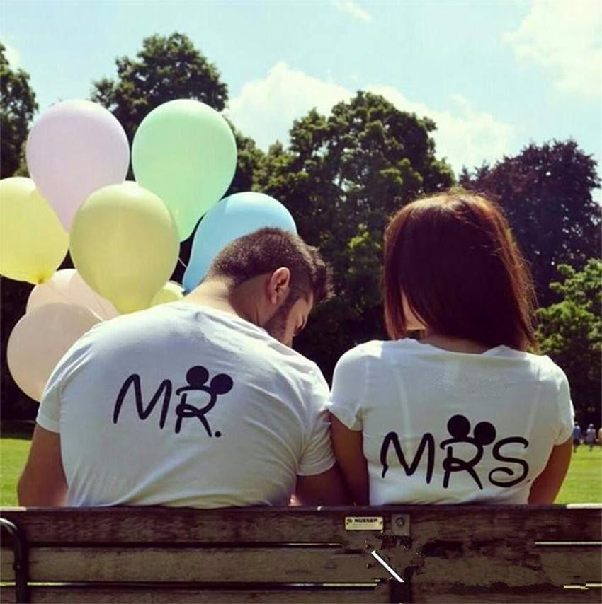 Couple Clothes 2016 Fashion Mr Mrs Letter Printed Tees Women font b Men b font Short