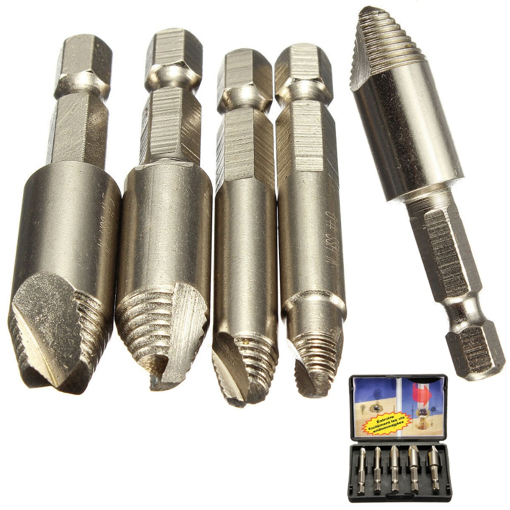 5Pcs/set Screw Stud Bolt Easy Extractor Remover Drill Tool Drill Bit 1/