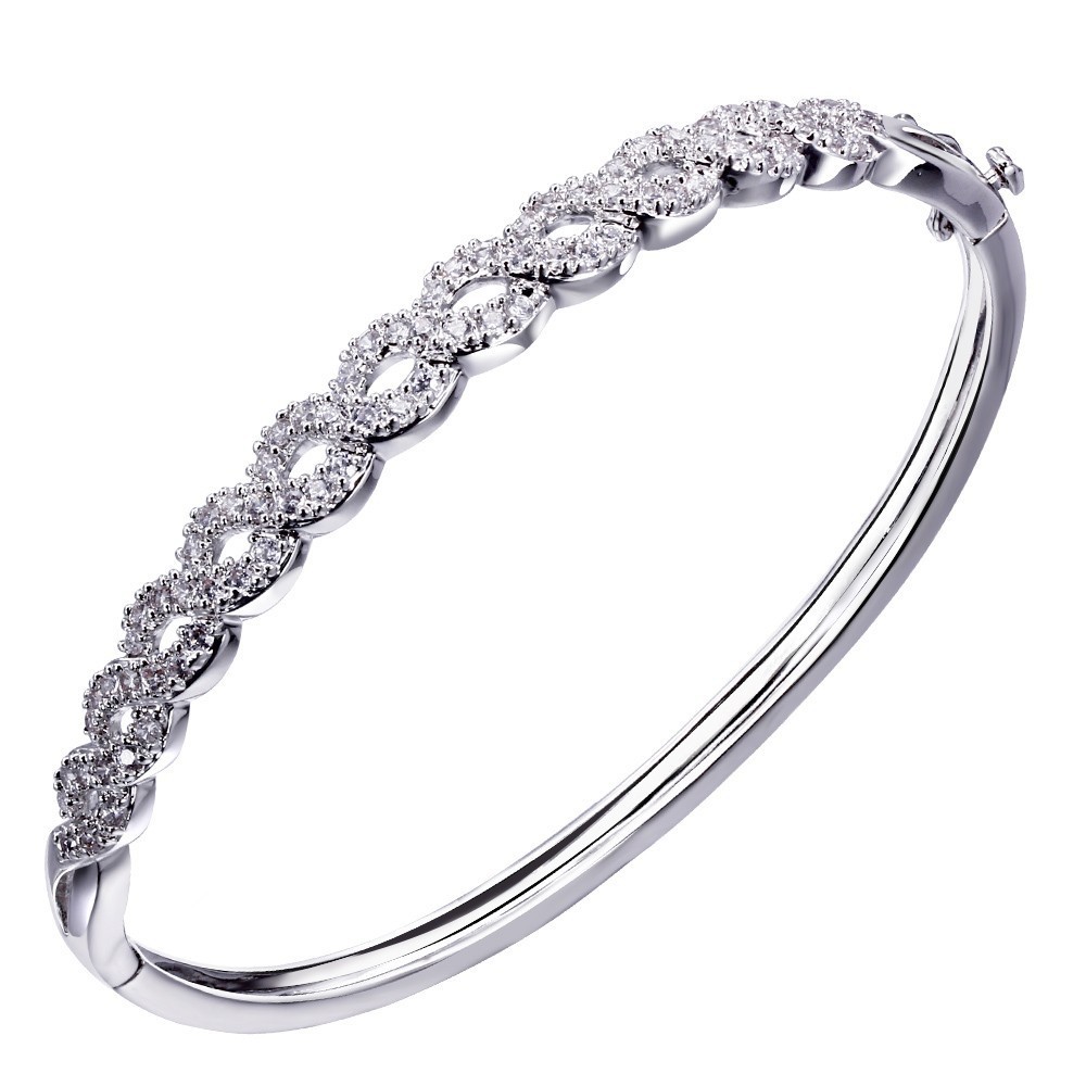 Concise-white-gold-plated-thin-bangle-bracelet-cubic-zirconia-pave ...