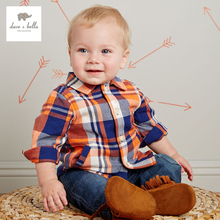 DB2350 dave bella autumn baby boys fashionable tartan cotton baby tops baby shirts high quality boys shirt