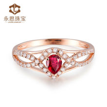 Infinity Design 100 Natural Ruby Dia Ring Solid 18k Rose Gold Ring Pear Cut 3 5x4