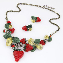 2016 New Arrive Fashion Brand Za Necklaces Women Chunky Strawberry Statement Necklace Lady Dress Jewelry Accessories Sets D432