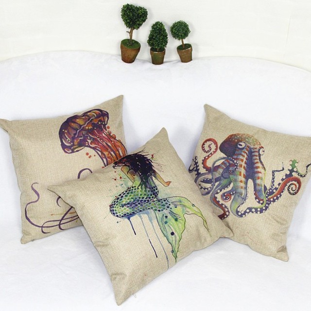 Морской Стиль Чехлы Русалка Pattern 18 х 18 дюймов Хлопок Белье Housse Де Coussin Наволочки Бросьте Чехол Almofadas