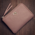 New Fashion Genuine Leather Small Wallet Women Solid Color Zipper Ultra thin Purse Ladies Elephant Ornament